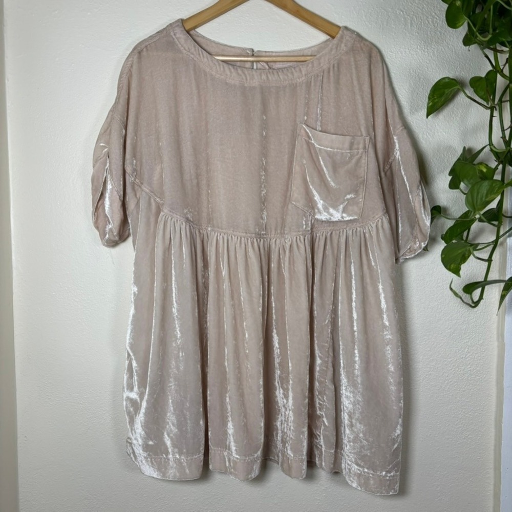 Free People We The Free Moon City Velvet Top Tunic Cream XS